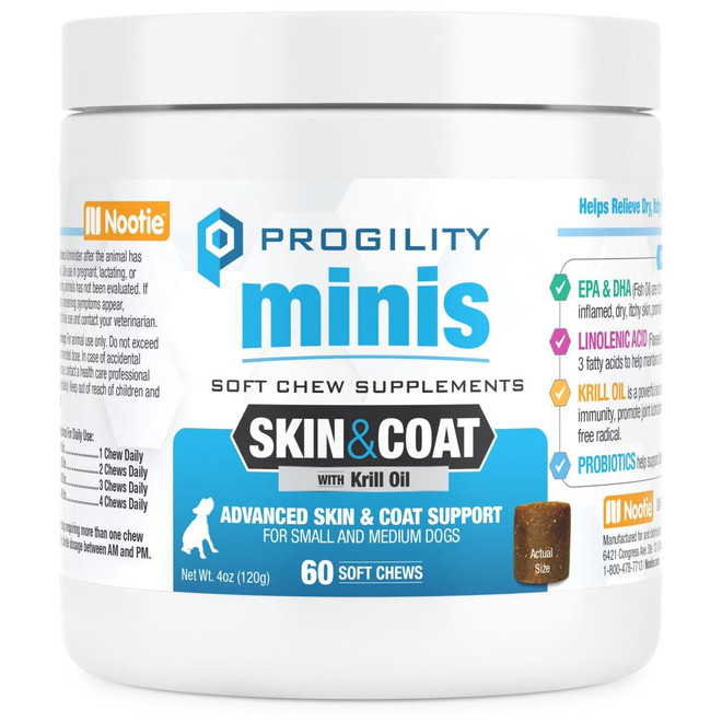 PROGILITY DOG MINI SKIN COAT SMALL MEDIUM BREED CHEWS 60CT 4OZ