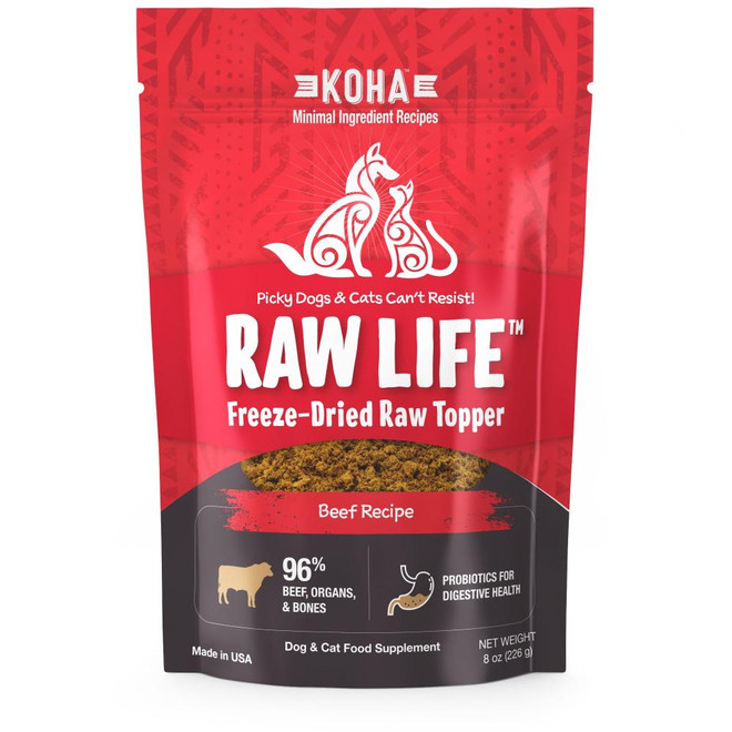 KOHA DOG CAT RAW LIFE TOPPER BEEF FD 8OZ
