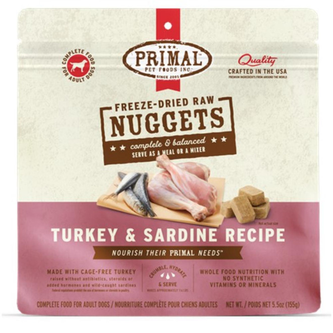 PRIMAL DOG NUGGETS DUCK TURKEY FISH FD 5.5OZ