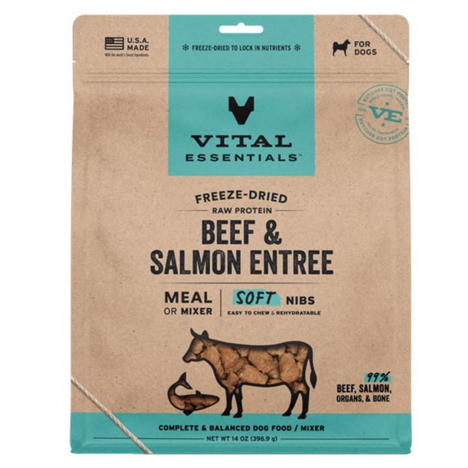 VE DOG SOFT NIBS BEEF SALMON FD 14OZ