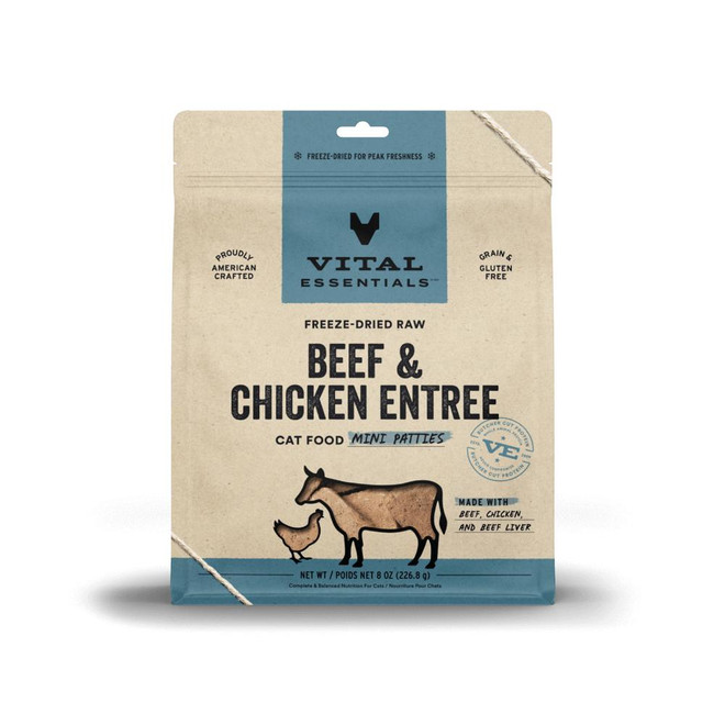 VE CAT MINI PATTIES BEEF CHICKEN FD 8OZ