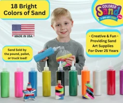 Child making a colorful sand art bottle