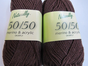 NATURALLY 50/50 MERINO/ACRYLIC, BROWN,NO 608,50GR