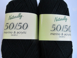 NATURALLY 50/50 MERINO/ACRYLIC, BLACK,NO 600,50GR