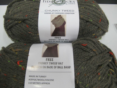 FIDDLESTICKS CHUNKY TWEED BY TEX INTERNATIONAL, LIGHT BROWN MIX,100GRS