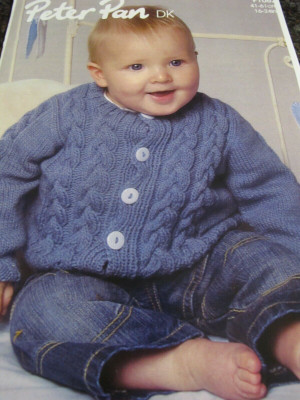 PETER PAN LEAFLET,NO P1062, KNITTED CARDIGAN,8PLY/DK WOOL,41-61CM