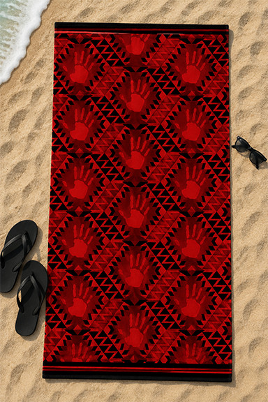 Red Hand, Printed Oversize 34"x64"Cotton Beach Towel