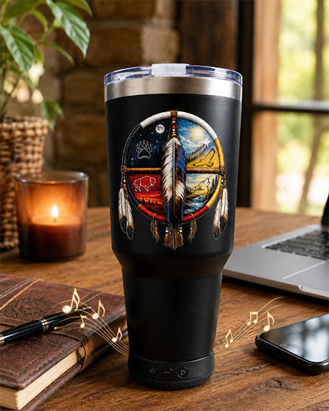 Four Directions Medicine Wheel Blue tooth speaker mug 