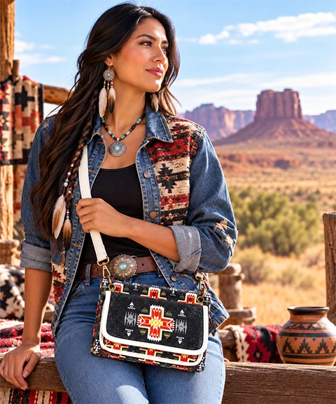 RED MESA, PRINTED FLECE CROSSBODY PURSE