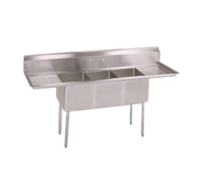 John Boos E3S8-1416-12T12 63" - 72" Stainless Steel 3 Compartment Left & Right Drain E-Series Sink 12" Deep