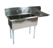 John Boos E2S8-18-12R18 54" - 62" 18-Gauge Stainless Steel Two Compartment Right Drain E-Series Sink 12" Deep