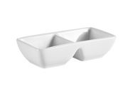 CAC China CN-2T10 10 Oz. Super White Porcelain Rectangular CN Divided Side Dish Plate (2 Dozen Per Case)