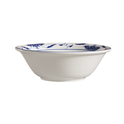 CAC China 103-84 8" Dia. 36 Oz. Porcelain Bone White Round Blue Lotus Noodle Bowl (2 Dozen Per Case)