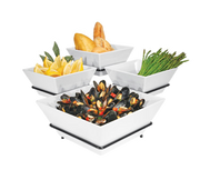 Cal-Mil SR1010-13 19"W x 19"D x 11"H Square Black Melamine Gourmet Quad Bowl Display