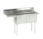 Advance Tabco FE-2-2424-24L-X 73" - 90" 18-Gauge Stainless Steel Two Compartment Left Drain Special Value Fabricated Sink