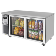 Turbo Air JUR-60-G-N 59"W Two-Section Glass Door J Series Glass Door Undercounter Side Mount Refrigerator