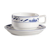 CAC China 103-2 5.5" Dia. Bone White Porcelain Round Blue Lotus Saucer (3 Dozen Per Case)