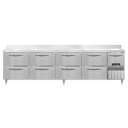 Continental Refrigerator DRA118NSSBS-D 118"W Eight Drawer and One Door Stainless Steel Designer Line Refrigerated Base Worktop Unit With 6"H Backsplash