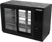 Beverage Air BB48HC-1-GS-F-PT-B 48"W Two-Section Glass Door Refrigerated Pass-Thru Food Back Bar Storage Cabinet