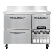 Continental Refrigerator CFA43-BS-D 43"W Two Drawer and One Door Stainless Steel Frreezer Base Worktop Unit With 6"H Backsplash