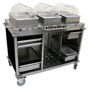 Cadco CBC-HHH-L6-4 55.5" W Black Stainless Steel Electric MobileServ Mobile Hot Buffet Cart - 120 Volts