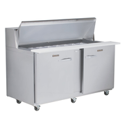 Traulsen UPT6024RR-0300-SB 60" W Two-Section Two Door Reach-In Dealer's Choice Compact Prep Table Refrigerator with roll-top lid which serves as an overshelf