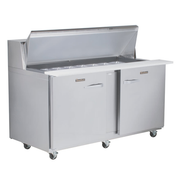 Traulsen UPT6012LL-0300-SB 60" W Two-Section Two Door Reach-In Dealer's Choice Compact Prep Table Refrigerator with roll-top lid which serves as an overshelf