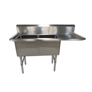 NBR Equipment 2SS-242414R24 16-Gauge Stainless Steel Two Compartment Premium Sink 76-3/16" x 29-1/2" x 44-1/16"