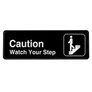 Alpine ALPSGN-26 9"W x 3"H Black and White Self Adhesive Backing "Caution Watch Your Step" Sign