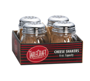 TableCraft Products CP260-4 6 Oz. Swirl Polycarbonate Jar Perforated Chrome Plated Tops Cash & Carry Cheese Shakers