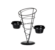 TableCraft Products ACR259 5" W x 9" H Black Powder Coated Metal Vertigo Collection Appetizer Cone Includes 2 Ramekins