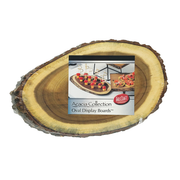 TableCraft Products ACAV1608 16" W x 8" D x 3/4" H Thick Oval Wood Cash & Carry Acacia Display Board With Bark Lined