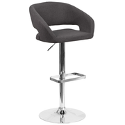 Flash Furniture CH-122070-BKFAB-GG Swivel Bar Stool Contemporary Charcoal Fabric Adjustable Height With Rounded Mid-Back And Chrome Base