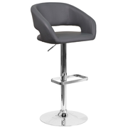 Flash Furniture CH-122070-GY-GG 17-5/8" Dia. Swivel Bar Stool Contemporary Gray Vinyl Adjustable Height With Rounded Mid-Back And Chrome Base