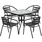 Flash Furniture TLH-0732SQ-017CBK4-GG 31.5" W x 28" H x 31.5" D Square 5mm Thick Glass Top Table & Chair Set