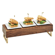 Cal-Mil 3724-46 20" W x 7" D x 6" H Walnut with Brass Frame Mid-Century Reversible Riser