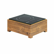 Cal-Mil 3633-99 12 3/4" W x 16" D x 7 1/4" H Rustic Pine Square Glass Top Madera Induction Unit - 120 Volts 1600 Watts