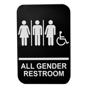 TableCraft Products 695653 6" W x 9" H "All Gender Restroom" White On Black Plastic Cash & Carry Sign