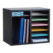 Alpine ADI500-12-BLK 12 Compartment Wood Black Finish Paper Sorter and Literature File Organizer