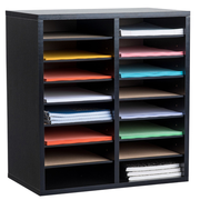 Alpine ADI500-16-BLK 16 Compartment Black Finish Wood Adjustable Paper Sorter Literature File Organizer
