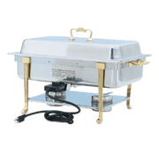 Vollrath 46040 9 Qt. Rectangular Stainless Steel Electric Chafer Classic Design Full-Size Brass Trim