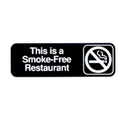 Vollrath 4524 3" x 9" White on Black This is a Smoke-Free Restaurant Sign