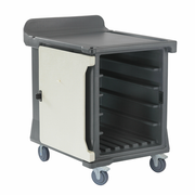 Cambro MDC1520S10HD191 29.5" W x 38.5" D x 42.5" H Low Profile 1-Compartment Molded-In Handle on the Back 6" Heavy Duty Casters Granite Gray with Cream Color Door Meal Delivery Cart