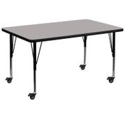 Flash Furniture XU-A3672-REC-GY-H-P-CAS-GG 72" W x 36" D x 17.5" - 25.5" Adjustable Height Rectangular Gray Activity Table