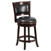 Flash Furniture TA-61024-CA-CTR-GG Black LeatherSoft Wood Frame with Cappuccino Finish Counter Height Swivel Bar Stool