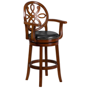 Flash Furniture TA-550230-BDY-GG Black LeatherSoft Wood Frame with Brandy Finish Swivel Bar Stool