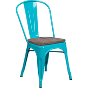 Flash Furniture ET-3534-CB-WD-GG Teal Blue Metal Curved Back with Vertical Slat Textured Wood Seat Stacking Side Chair