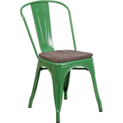 Flash Furniture CH-31230-GN-WD-GG Green Metal Curved Back with Vertical Slat Textured Wood Seat Stacking Side Chair