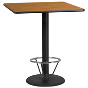 Flash Furniture XU-NATTB-3636-TR24B-4CFR-GG Natural Laminate Square Top PVC T-Mold Edge Table