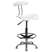 Flash Furniture LF-215-WHITE-GG White Heavy Duty Chrome Base Plastic Tractor Seat Swivel Drafting Stool